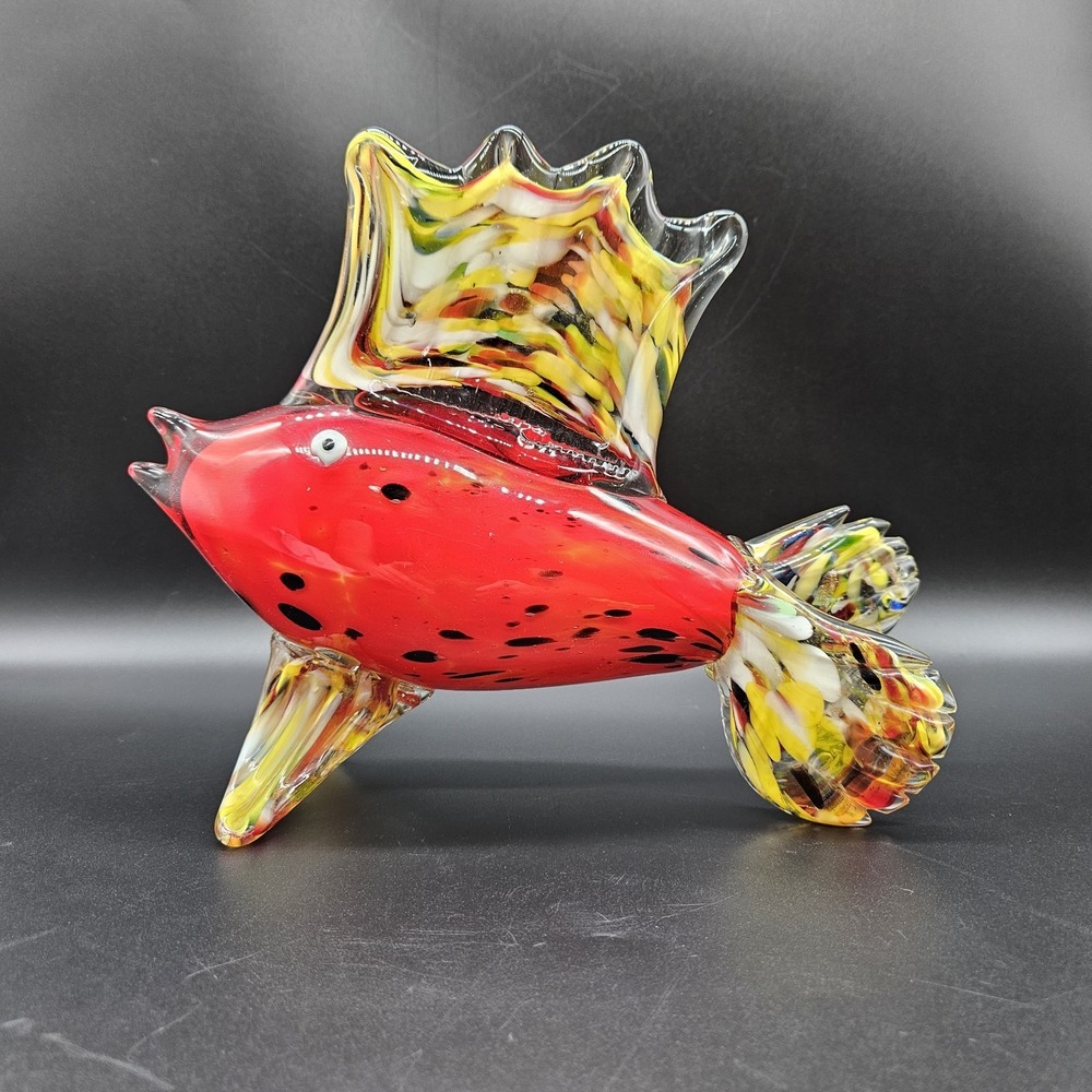 Murano Style Studio Art Glass Fish Figurine Confetti Sommerso Aquarium Beach 9"